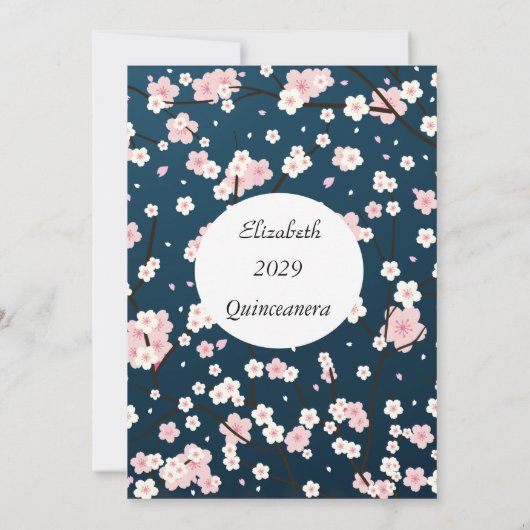 Quinceanera Light Pink Blossom Blume Blau Einladung (Rückseite)