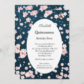 Quinceanera Light Pink Blossom Blume Blau Einladung (Vorne/Hinten)