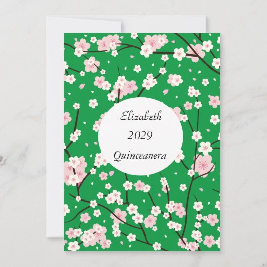 Quinceanera Light Pink Blossom Blume Grün Einladung (Rückseite)
