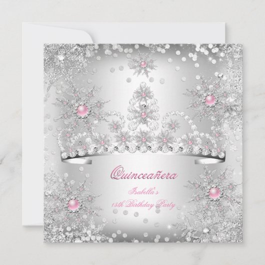 Quinceanera Light Pink Silver Winter Wonderland Einladung (Vorderseite)
