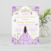 Quinceañera Light Purple Princess Brunette Girl Einladung (Stehend Vorderseite)