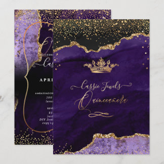 Quinceanera, Lila Agate Imitate Gold Confetti Einladung