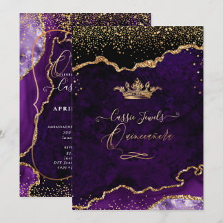 Quinceanera, Lila Agate Imitate Gold Confetti Invi Einladung