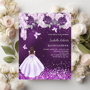 Quinceanera lila Ballerina-Kleid-Rosen-Einladung