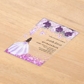 Quinceanera lila Ballerina Kleidung Blumen klar Acryleinladungen (Ablage )