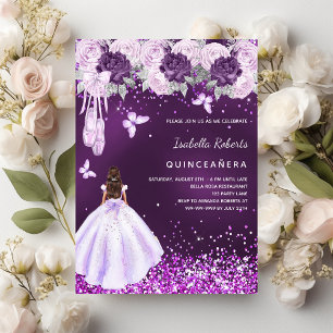 Quinceanera lila Ballerina Kleidung Blumenmuster Einladung