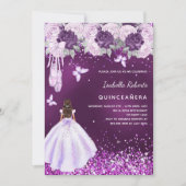 Quinceanera lila Ballerina Kleidung Blumenmuster Einladung (Vorderseite)