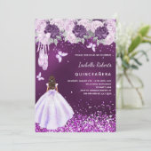 Quinceanera lila Ballerina Kleidung Blumenmuster Einladung (Stehend Vorderseite)