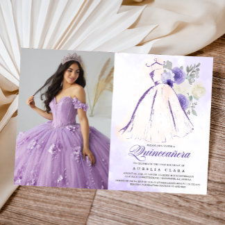 Quinceañera Lila Blumenkleid 15. Geburtstag Einladung