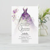 Quinceañera | Lila Blumenkleid Einladung (Stehend Vorderseite)