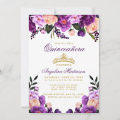 Quinceanera Lila Blumenkrone Einladung (Vorderseite)