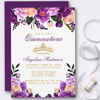Quinceanera Lila Blumenkrone Einladung
