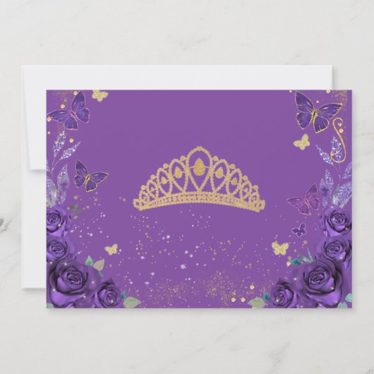 Quinceañera Lila Blumenprinzessin Butterfliegen Dankeskarte (Rückseite)