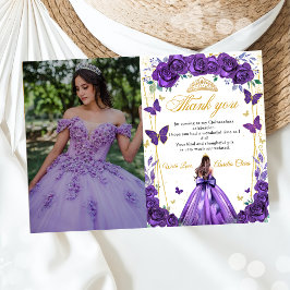 Quinceañera Lila Blumenprinzessin Butterfliegen Dankeskarte