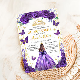 Quinceañera Lila Blumenprinzessin Butterfliegen Einladung