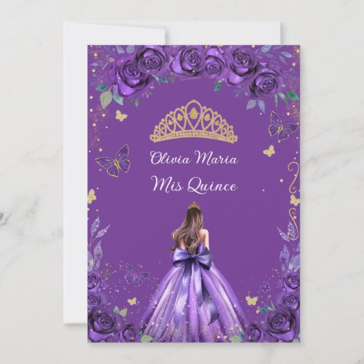 Quinceañera Lila Blumenprinzessin Butterfliegen Save The Date (Rückseite)