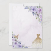 Quinceañera Lila Blumenprinzessin Gold Gown Tiara Einladung (Rückseite)