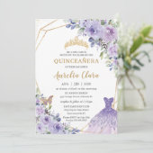 Quinceañera Lila Blumenprinzessin Gown Tiara Invi Einladung (Stehend Vorderseite)
