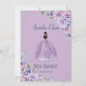 Quinceañera Lila BlumenPrinzessin Silver Birthday Einladung (Rückseite)