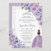 Quinceañera Lila BlumenPrinzessin Silver Birthday Einladung (Vorne/Hinten)