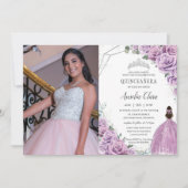 Quinceañera Lila BlumenPrinzessin Silver Birthday Einladung (Vorderseite)