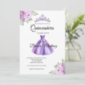 Quinceanera Lila Dress Mis Quince Einladung (Stehend Vorderseite)