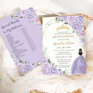 Quinceanera Lila Flieder Blumen Padrinos Liste Einladung