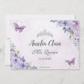 Quinceañera Lila Flora Butterfliegen 16 Geburtstag Dankeskarte (Rückseite)