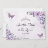 Quinceañera Lila Flora Butterfliegen 16 Geburtstag Dankeskarte (Rückseite)