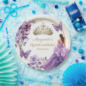 Quinceañera Lila Floral Gold Tiara Butterfly Pappteller (Party)