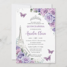 Quinceañera Lila Floral Paris Eiffel Butterfliegen