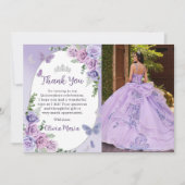 Quinceañera Lila Floral Tiara Dankeschön Karte (Vorderseite)