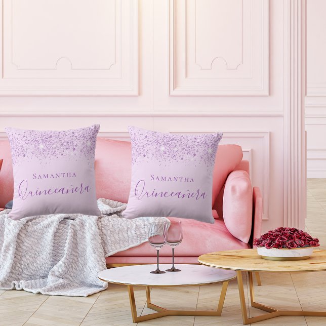 Quinceanera lila Glitzer senkt Monogramm Kissen (Von Creator hochgeladen)
