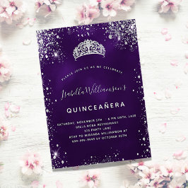 Quinceanera lila Glitzer Tiara Krone Einladung