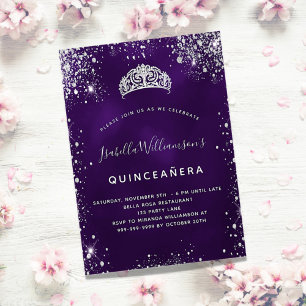 Quinceanera lila Glitzer Tiara Krone Einladung
