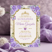 Quinceañera Lila & Gold Crown Mexican Butterfly Einladung