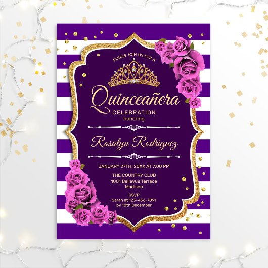 Quinceanera - Lila Gold Einladung