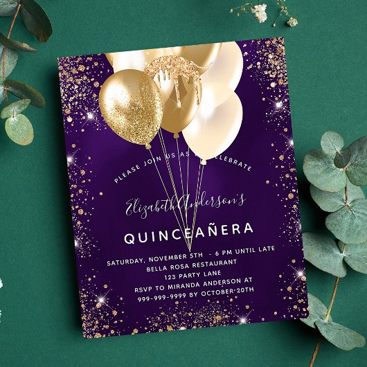 Quinceanera lila Gold Glitzer Ballons Haushalt Flyer