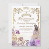Quinceanera Lila Gold White Einladung (Vorderseite)