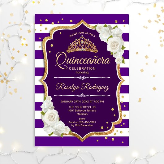 Quinceanera - Lila Gold White Einladung