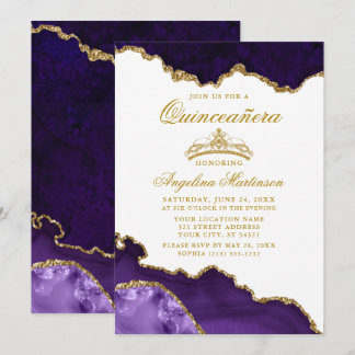 Quinceanera Lila Goldmarmorkrone Einladung