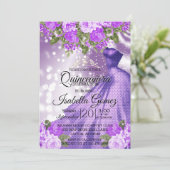 Quinceañera Lila Gourmet und Blume Einladung (Stehend Vorderseite)