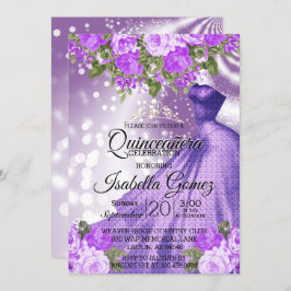 Quinceañera Lila Gourmet und Blume Einladung