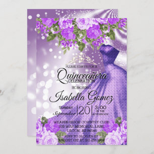 Quinceañera Lila Gourmet und Blume Einladung