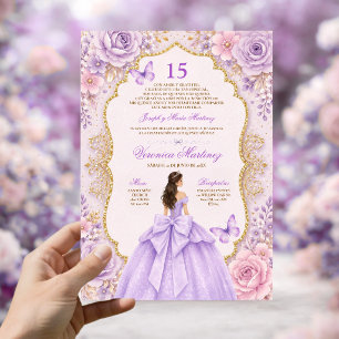 Quinceañera Lila Kleid 15 Jahre Prinzessin Tiara Einladung