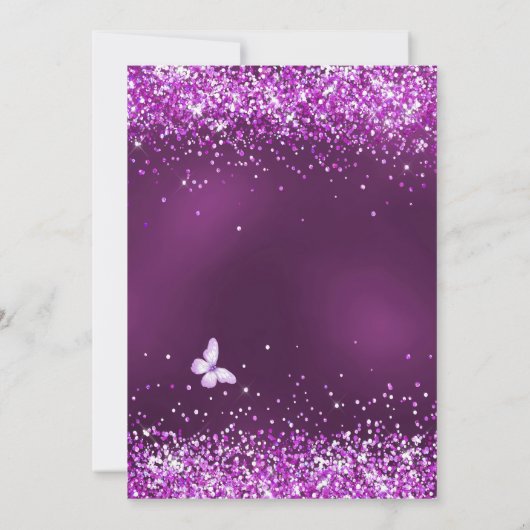 Quinceanera lila Kleid rosa Blumenmuster Einladung (Rückseite)