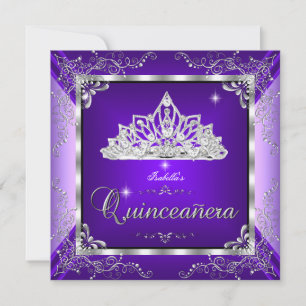 Quinceanera Lila Lavendel Silber Diamant Tiara Einladung