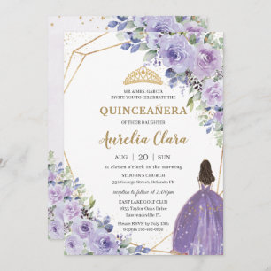 Quinceañera Lila Lavender Floral Gold Princess I Einladung