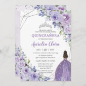 Quinceañera Lila Lavender Floral Silver Princess Einladung (Vorne/Hinten)