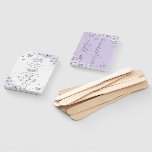 Quinceañera Lila Lavender Floral Silver Programm Fächer (Non-assembled)